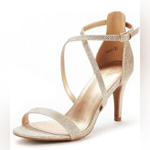 NWOB Women’s Dolce Gold Glitter Fashion Stilettos Open Toe Pump Heel Sandals